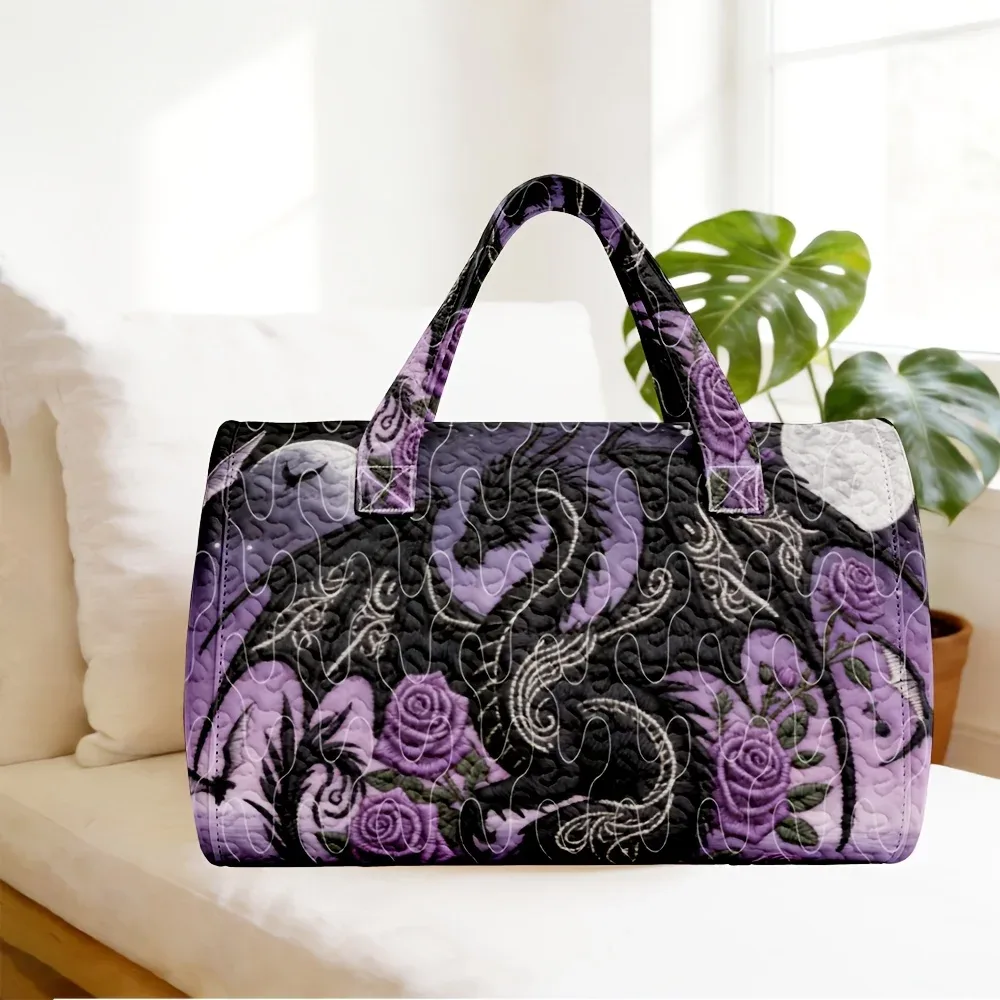 sac de voyage matelassé de grande capacité, motif dragon gothique romantique violet, pour les vacances