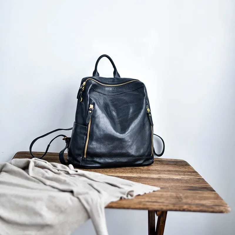 sacs à dos simples vintage de créateur en cuir véritable faits à la main pour femmes, sacs d'école de luxe en cuir de vache pour voyages de week-end en plein air