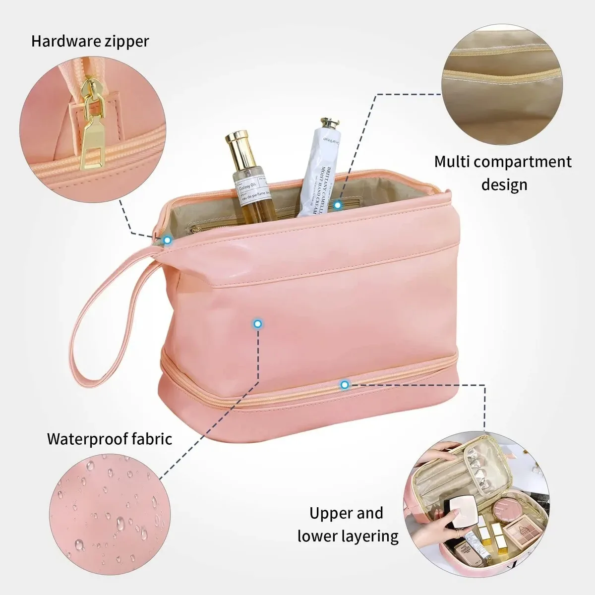 nouvelle trousse de maquillage imperméable en pu de grande capacité, sac de rangement portable pour cosmétiques pour femmes, trousse de toilette, sac à cosmétiques