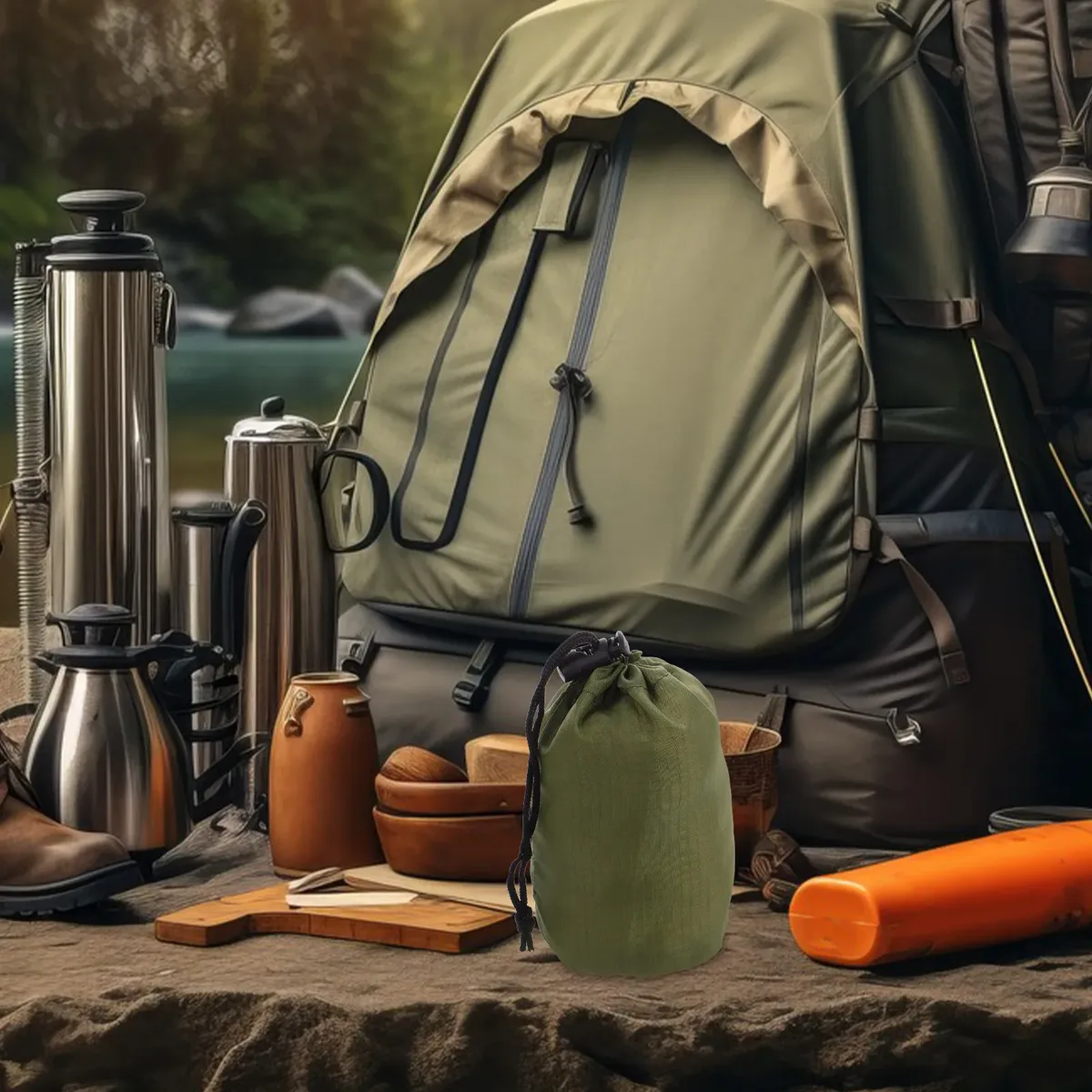 sac de rangement imperméable en nylon pour vêtements de pluie, avec cordon de serrage, sac compact pour le camping, la randonnée, les voyages en plein air et le backpacking