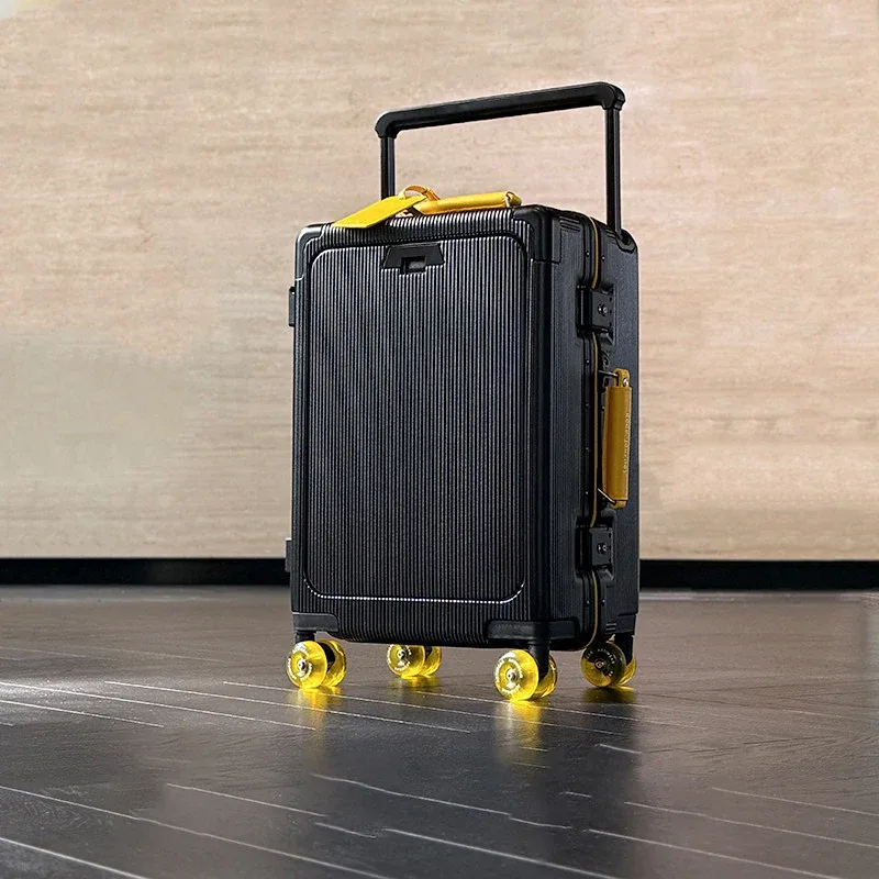 valise de voyage 20/24/26 pouces avec cadre en aluminium, trolley large, bagage cabine avec porte-gobelet, valise à roulettes pour l'embarquement