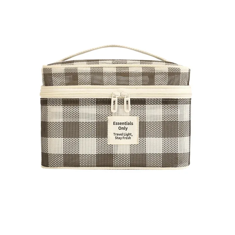 sac de voyage cosmétique et de maquillage tendance avec fermeture éclair, motif lettres en maille, durable, grande capacité, portable, respirant et à compartiments