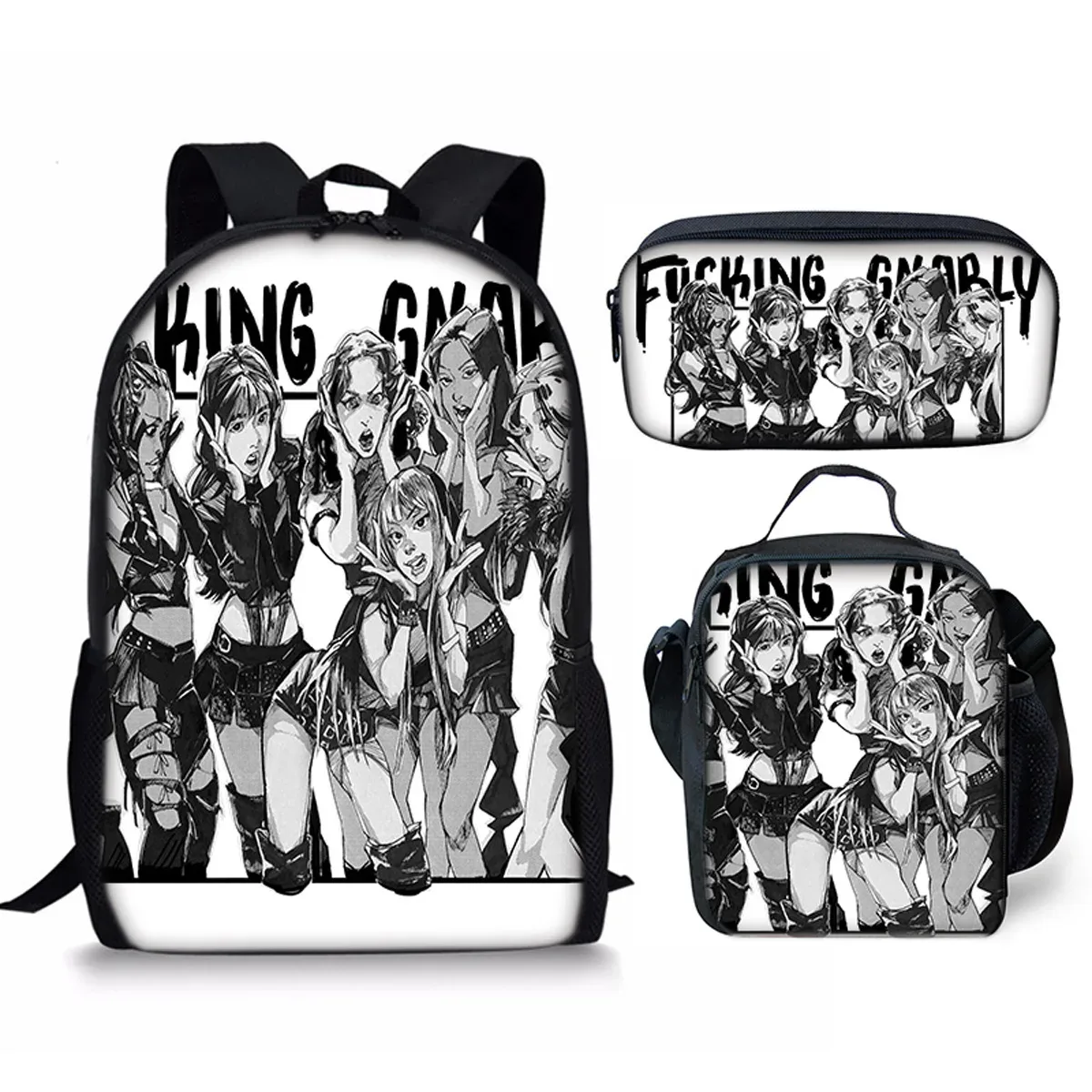 sac à dos scolaire classique populaire kpop katseye imprimé 3d, ensemble de 3 pièces, sac à dos pour ordinateur portable, sac à déjeuner, trousse à crayons