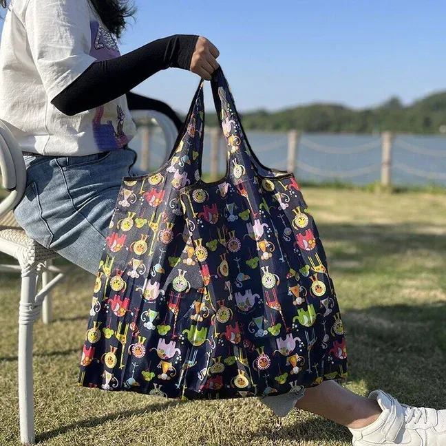 sac à cordon de couleur unie de grande capacité, sac de courses pour supermarché, sac fourre-tout pliable et portable, sac à bandoulière