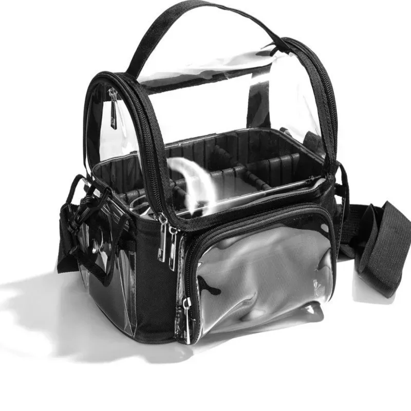 sac fourre-tout noir transparent en pvc multi-poches, approuvé pour les stades, sacs à maquillage transparents à bandoulière, sacs de voyage portables pour femmes, sac à main pour soins de la peau