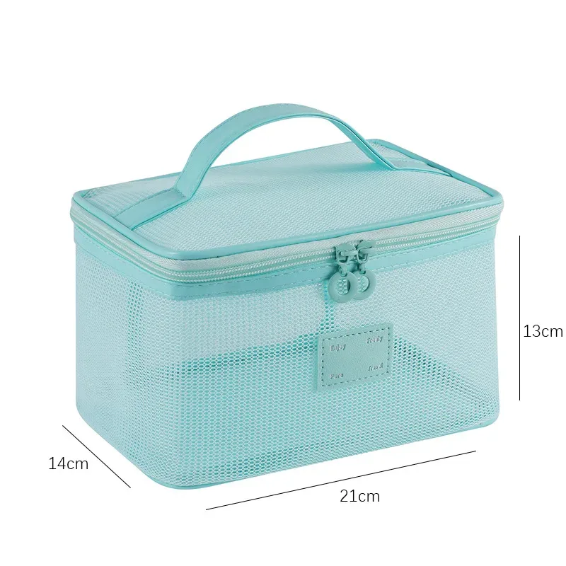 organisateur de toilette transparent de grande capacité, pochette de rangement cosmétique portable pour femmes, sac à maquillage respirant en maille