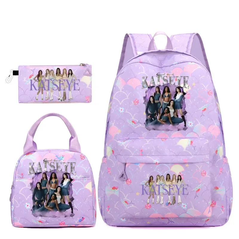 ensemble de sacs à dos katseye 3 pièces, sac à dos grande capacité pour étudiants avec sac à lunch et trousse à crayons, sac à dos décontracté et tendance