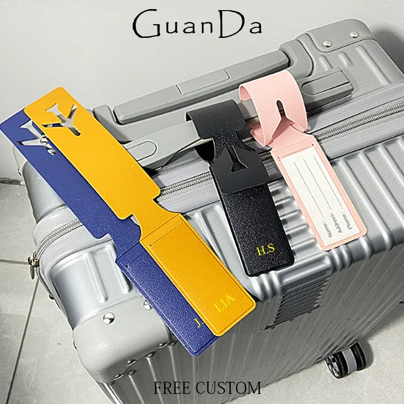 étiquette de bagage longue avec logo d'entreprise personnalisé, étiquette de valise d'avion portable en cuir p