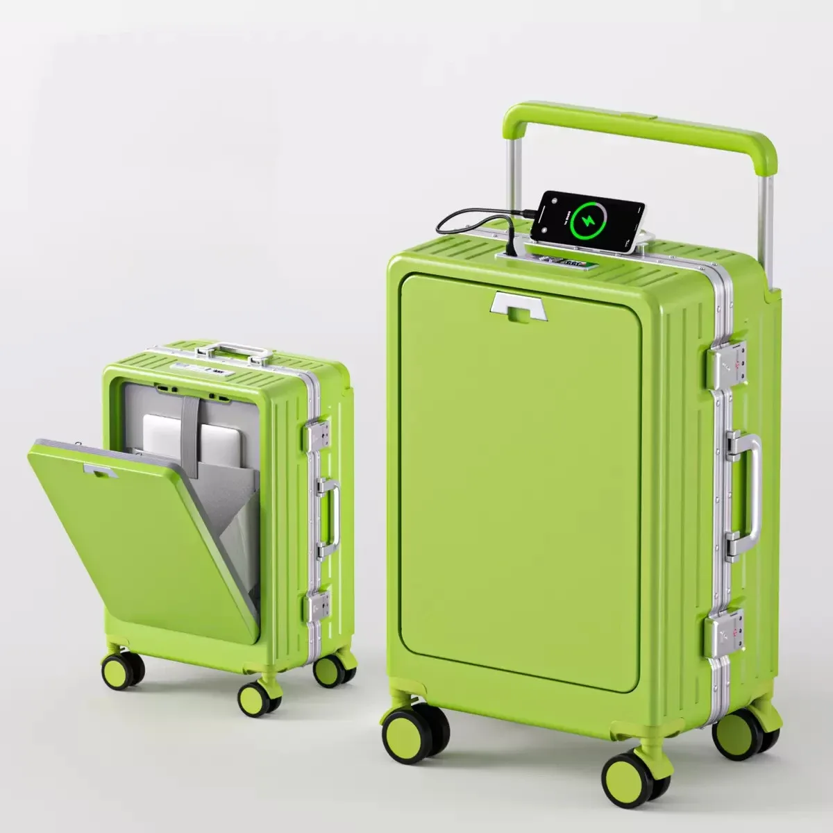 valise cabine à ouverture frontale avec roues pivotantes, port de charge, cadre en aluminium et poignée à code, idéale pour l'embarquement en avion