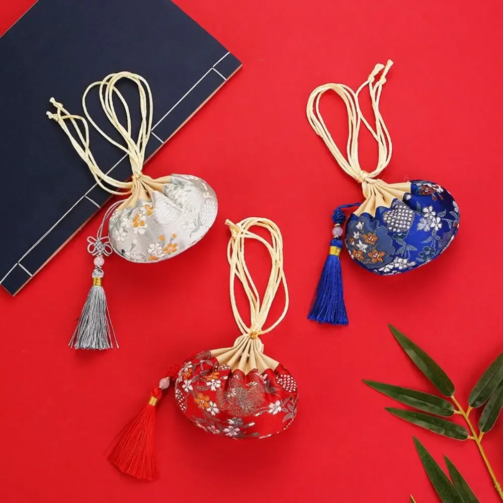 pochette de rangement en tissu brodé à motif floral, style chinois, avec cordon de serrage, vide, pour bijoux et accessoires féminins