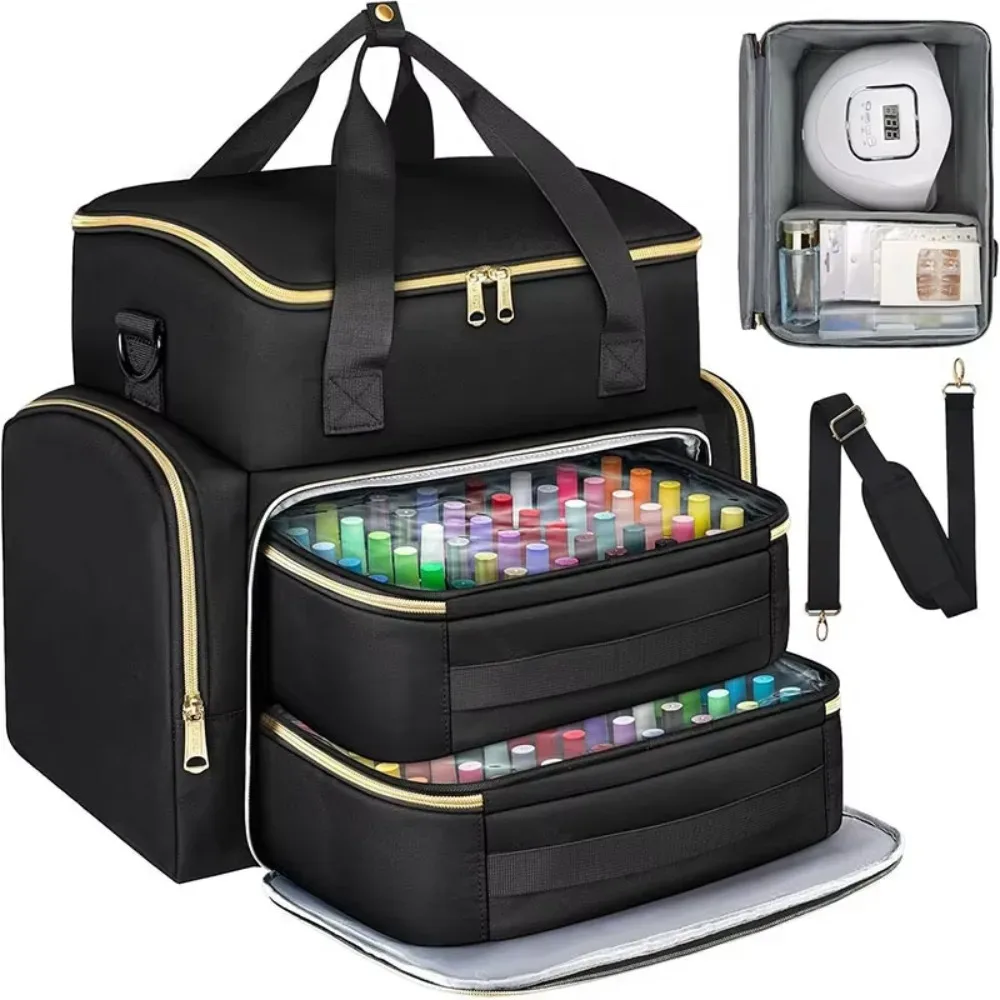 sac de rangement pour vernis à ongles grande capacité avec bandoulière, 96 compartiments, trousse de soin des ongles, sac de maquillage portable