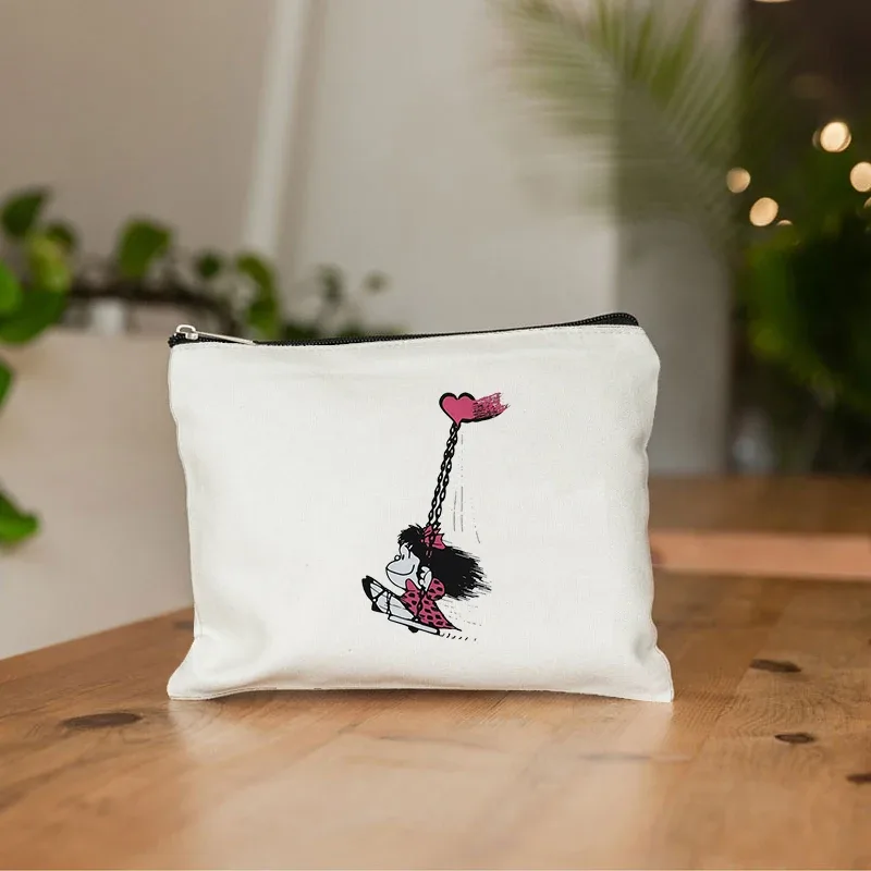 mafalda mignon anime cosmétique trousse de maquillage crayon organisateur fermeture éclair kawaii maquillage pochette sac à main voyage trousses de toilette cadeau