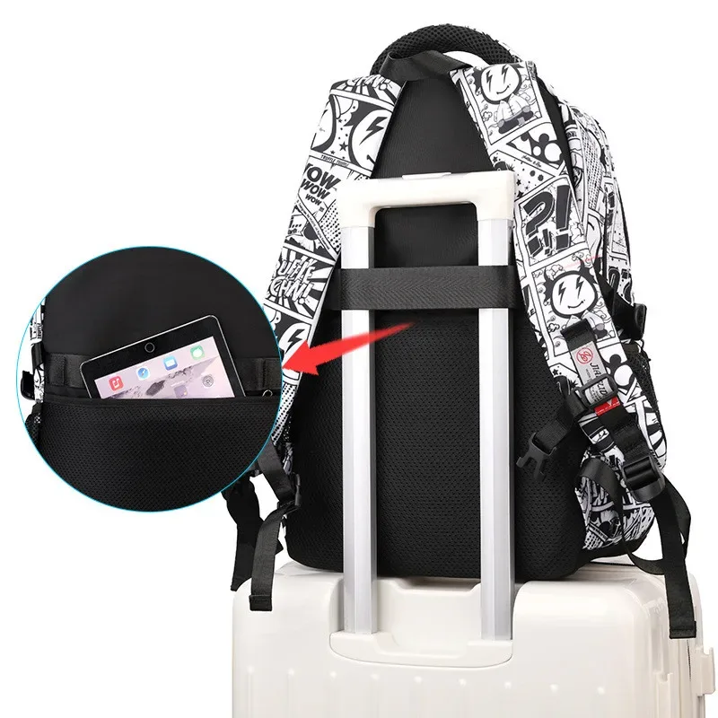 nouveau sac à dos imperméable 2025 pour homme, compatible ordinateur portable 15,6 pouces, imprimé graffiti, sac de voyage oxford pour femme, sac scolaire vintage pour homme