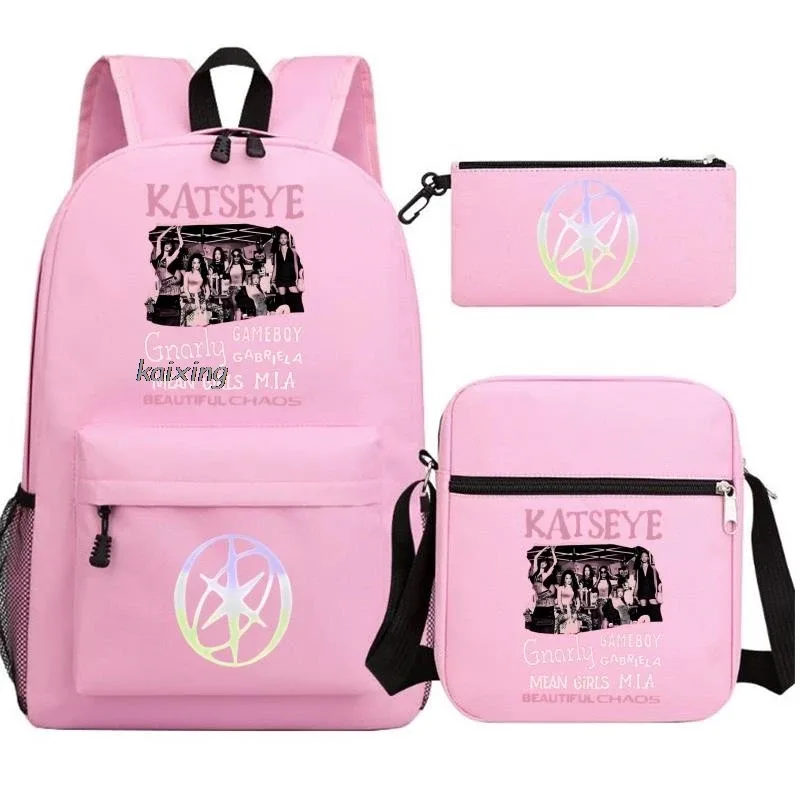 katseye chaud drôle impression sac à dos pour filles garçons étudiant pour adolescent enfants sac à dos cartable sac d'école décontracté 3 pièces/ensembles