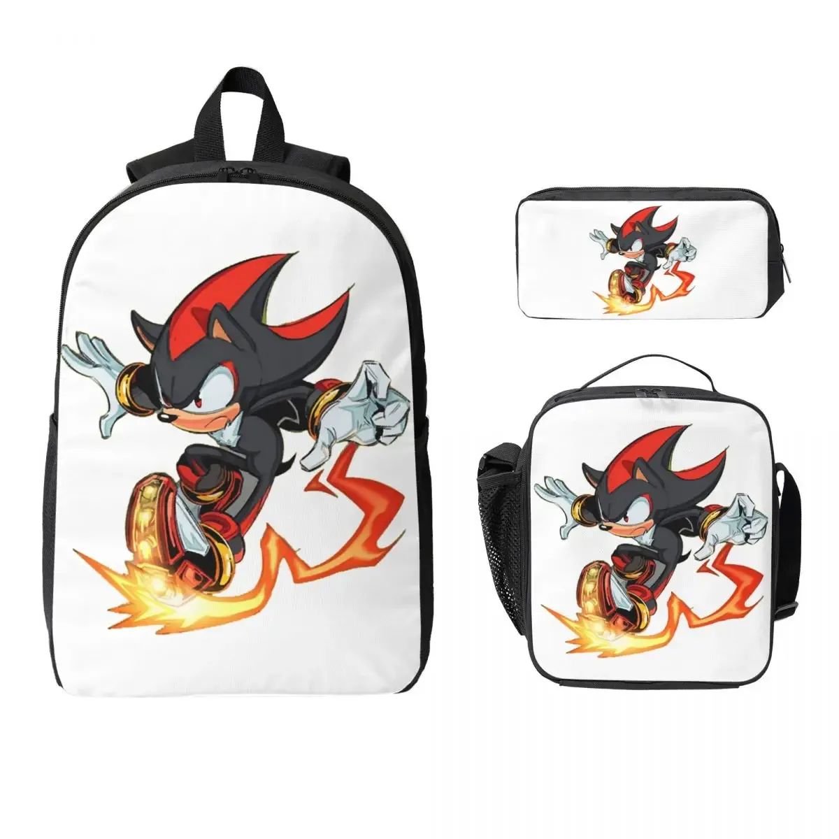 sac à dos shadow the hedgehog pour garçons et filles, sac d'école, sacs à bandoulière pour ordinateur, sac à déjeuner isotherme 3ps, trousse à crayons