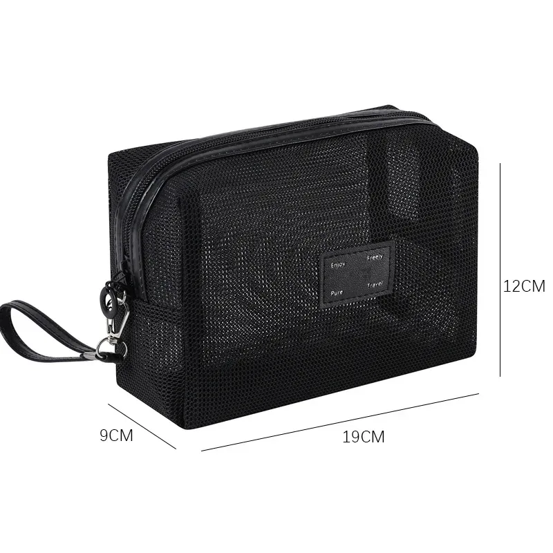 organisateur de toilette transparent de grande capacité, pochette de rangement cosmétique portable pour femmes, sac à maquillage respirant en maille