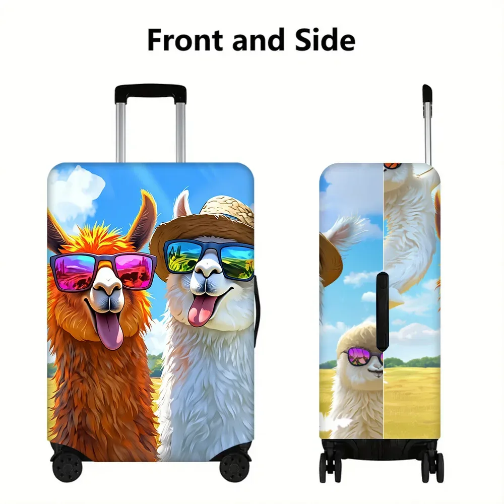 1 housse de bagage à imprimé alpaga joyeux pour bagages de tailles 18-32 ; accessoire de voyage anti-poussière et extensible avec un orange vibrant