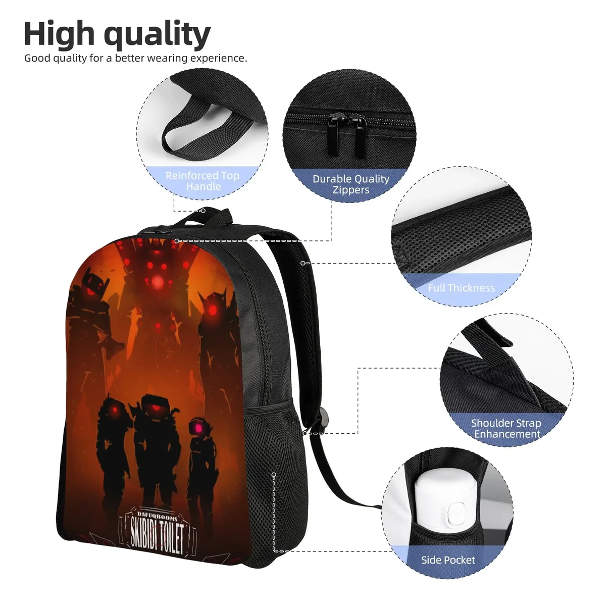 sac à dos skibidi toilet cameraman speakerman tv man pour adolescents, sport, lycée, affaires, hommes, femmes, université, en toile