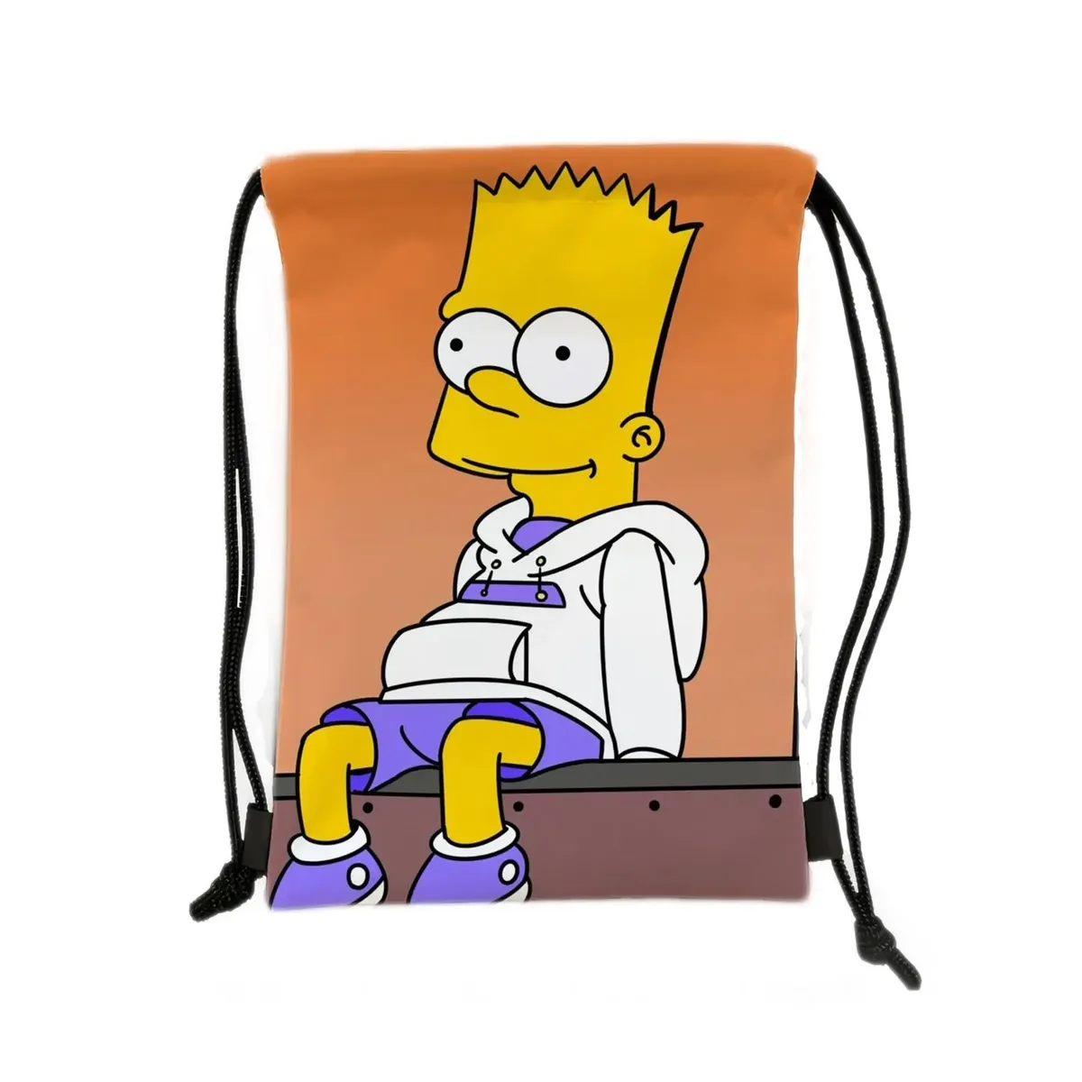 sac à dos de sport à cordon de serrage avec personnage jaune de dessin animé, imprimé garçon sur skateboard, sac de rangement portable pour voyage et shopping
