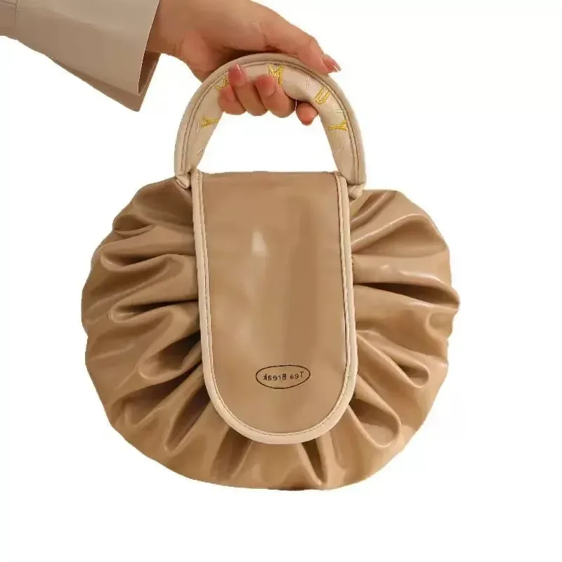 sac de maquillage à cordon de serrage, organisateur de cosmétiques de voyage en pu imperméable, trousse de toilette portable, pochette de rangement de grande capacité pour femmes