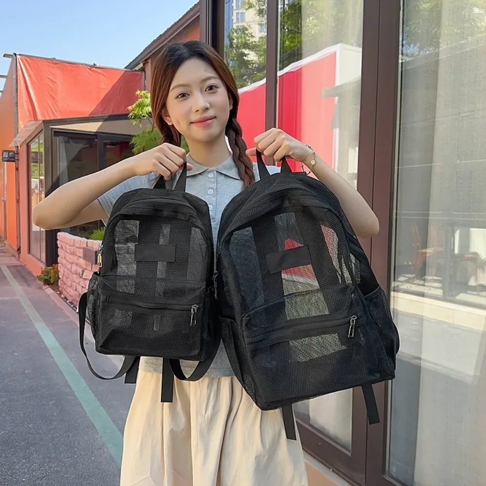 sac à dos en maille respirante, multi-poches, double sangle, sac à dos transparent léger de grande capacité