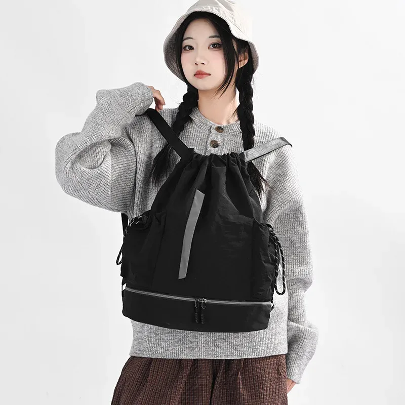 sac à dos de voyage avec cordon de serrage, imperméable, léger, avec bande réfléchissante, idéal pour la mode quotidienne