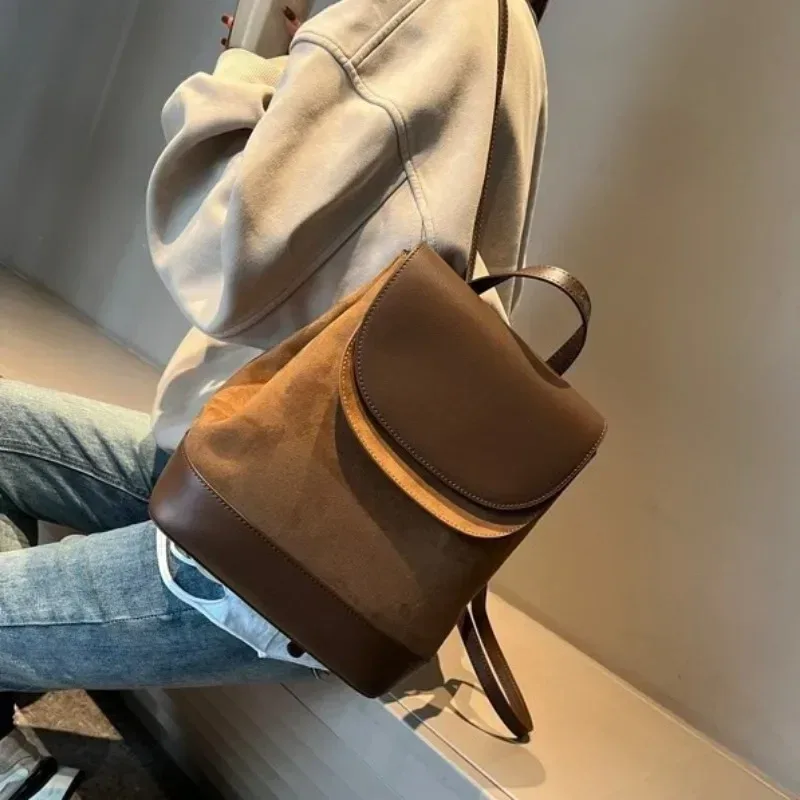 sac à dos de loisirs en cuir suédé et cuir de vache pour femme, sac de voyage double initié, rose et marron, qualité supérieure, femme, hiver 256