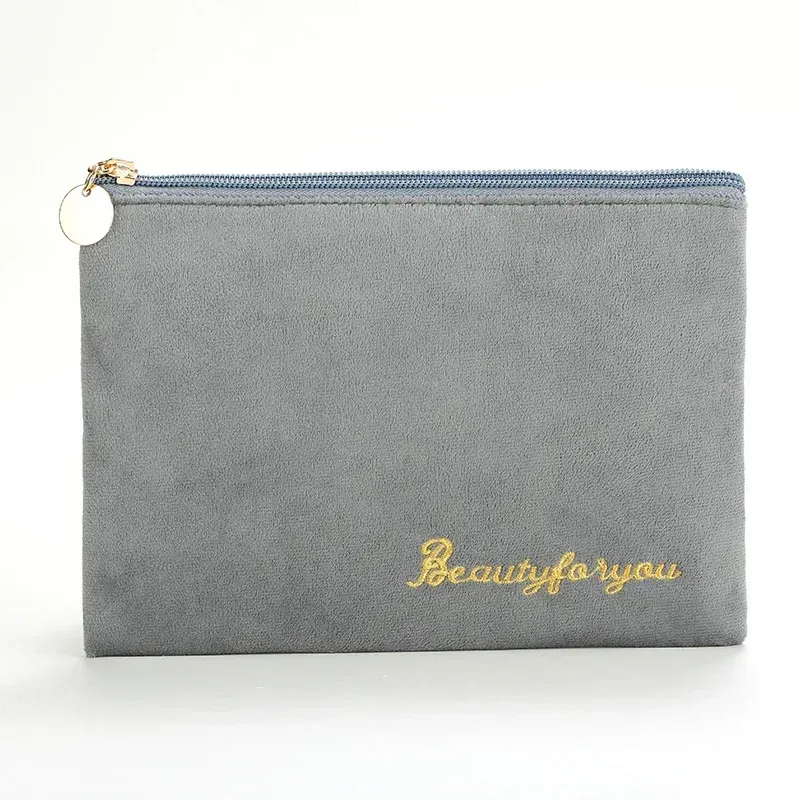 trousse de maquillage en peluche, trousse à cosmétiques pour femmes, grande trousse de toilette de voyage de couleur unie à fermeture éclair, pochette de lavage de beauté