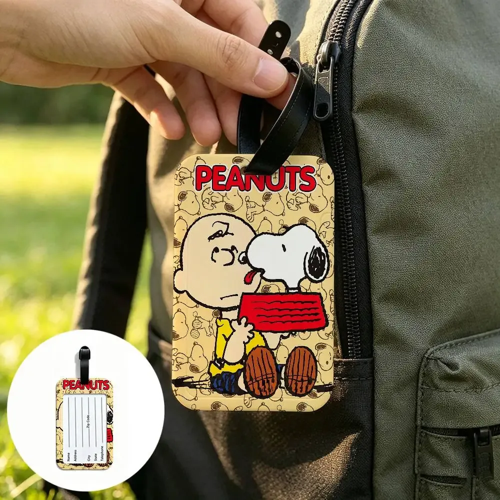 étiquette de bagage en pvc imperméable avec motif de dessin animé classique mignon s-snoopy, porte-carte d'information, identificateur anti-perte pour valise et sac à main