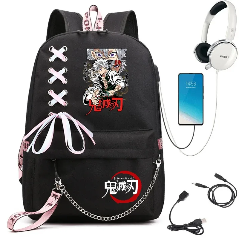 sac à dos imprimé demon slayer anime pour filles, sac à dos d'école décontracté, sac à dos de voyage léger pour adolescents