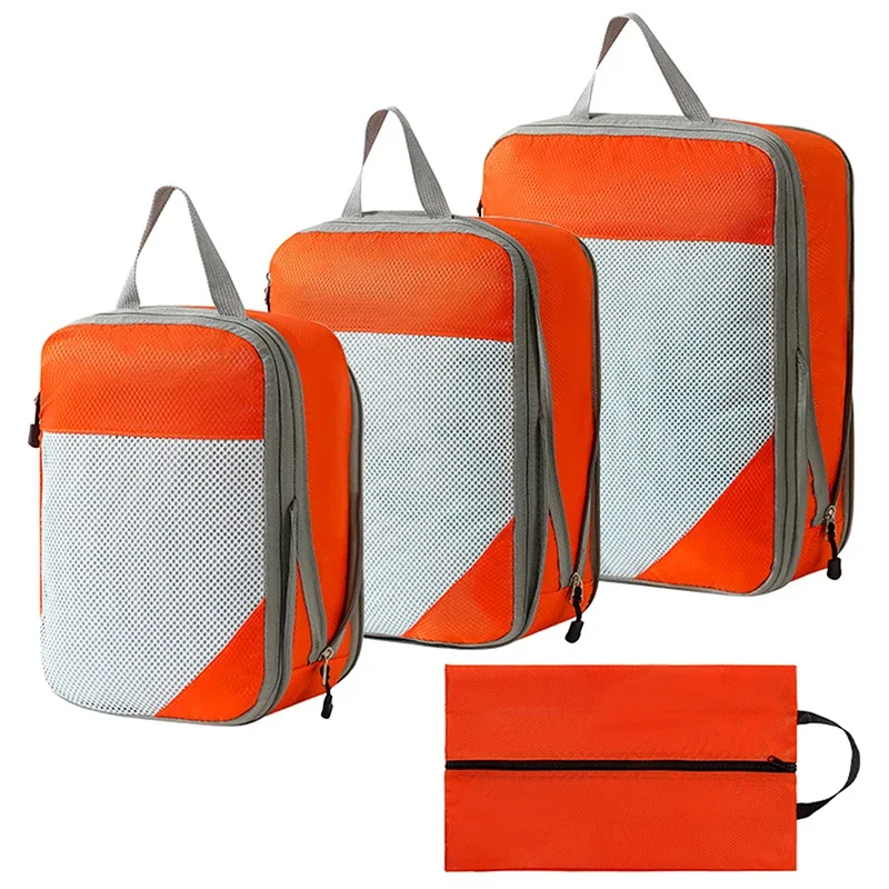 Sac d'emballage de voyage portable, sac de rangement de compression de vêtements imperméables épaissis, sacs de voyage pour chaussures et vêtements, cube d'emballage, ensemble de 4 pièces