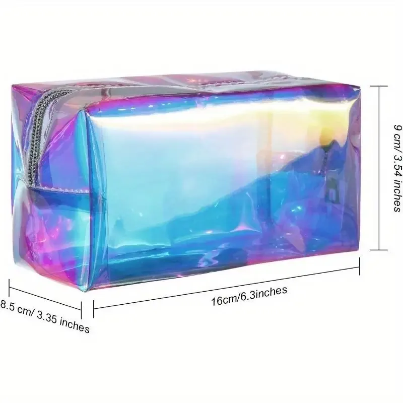 1 pièce trousse de maquillage et de toilette transparente holographique irisée à paillettes avec fermeture éclair, pochette de voyage pour sac à main, couches et plage