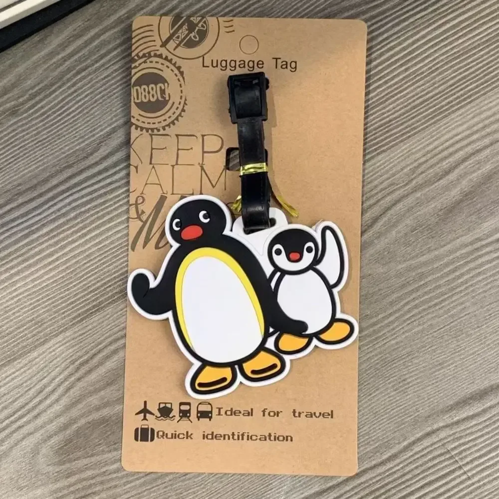 kawaii – étiquette de bagage de voyage en silicone, pingouin hippopotame, sac portable, étiquettes de valise réutilisables, animal de dessin animé, porte-adresse d'identification