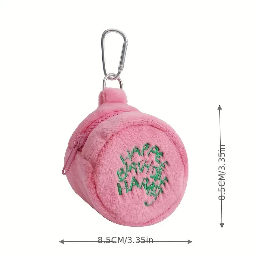 mini sac à monnaie rose en peluche kawaii harries, sac de rangement portable pour écouteurs, pochette à monnaie, sac gâteau