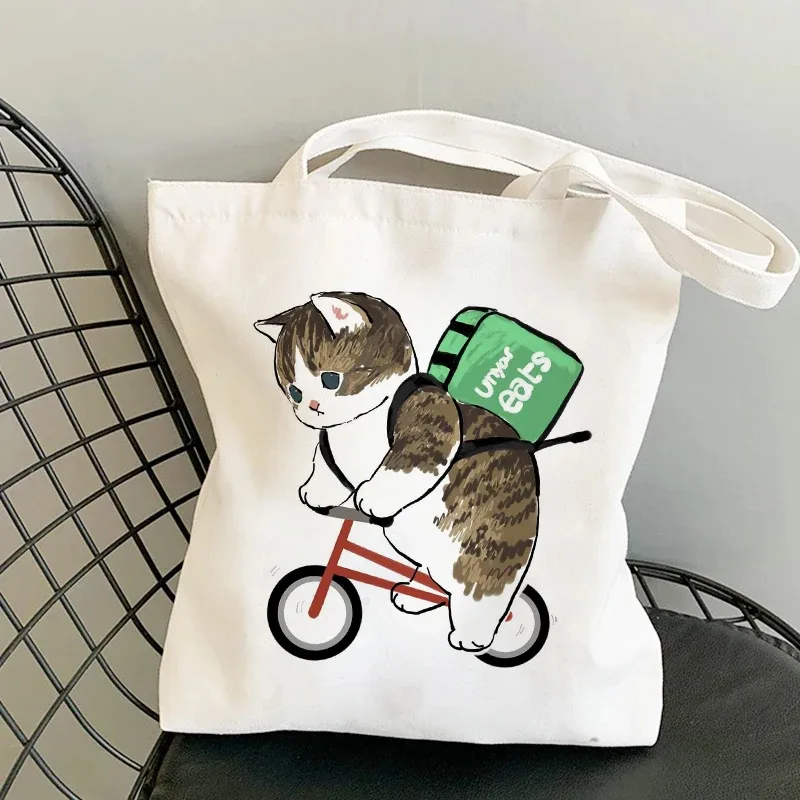sac kawaii sac blanc sacs porté épaule sacs à provisions sacs à bandoulière en toile pour filles, sac de shopping à la mode, kawaii chats animaux mignons, sac de shopping, fourre-tout décontracté