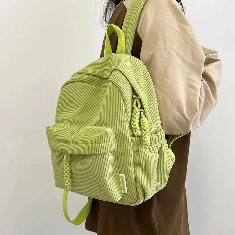 Sac à dos en velours rayé pour femmes, petit sac à dos de voyage en velours côtelé pour étudiantes, nouvelle mode 2025