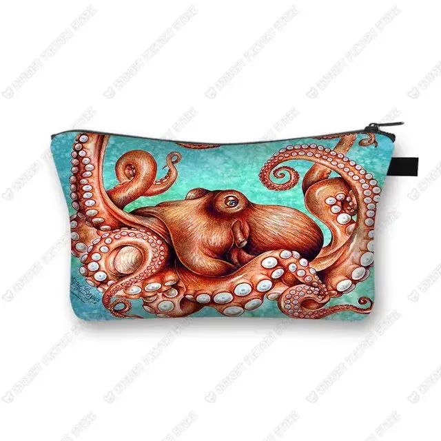trousse à cosmétiques imprimée poulpe/tortue de mer/hippocampe, trousse de maquillage de voyage pour dames et filles