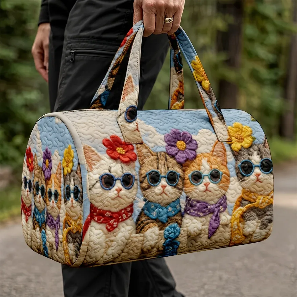 Sac fourre-tout à motif chat imprimé en 3D - sac de voyage léger - sac de shopping rétro de grande capacité
