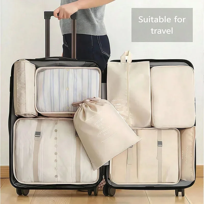 ensemble d'organisateurs de voyage 7/8/9 pièces, cubes de rangement pour valise, sacs de rangement portables pour bagages, pochette de rangement pour vêtements et chaussures, pliable