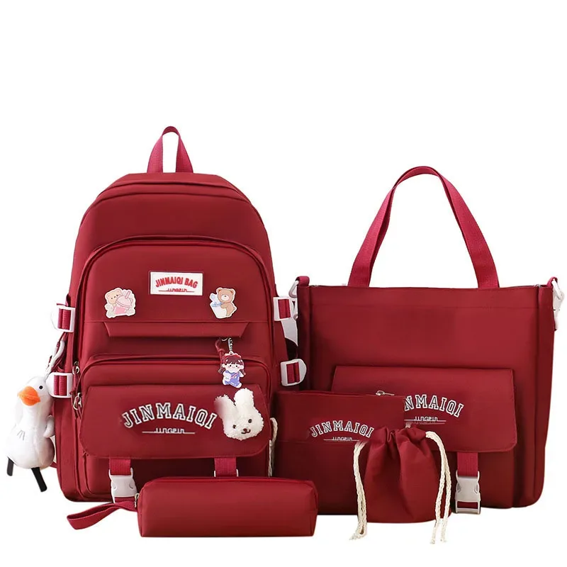ensemble de 5 pendentifs gratuits, style forêt, version coréenne, sac à dos décontracté pour étudiantes harajuku pour lycéennes, grande capacité