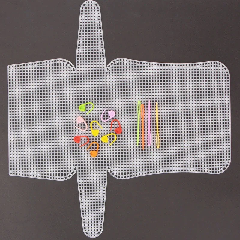 1 ensemble de tricot auxiliaire, kit de maille en plastique, sac artisanal de bricolage, matériaux de tricot, sac à main, sac à bandoulière, sac de couverture en maille, accessoires de sac