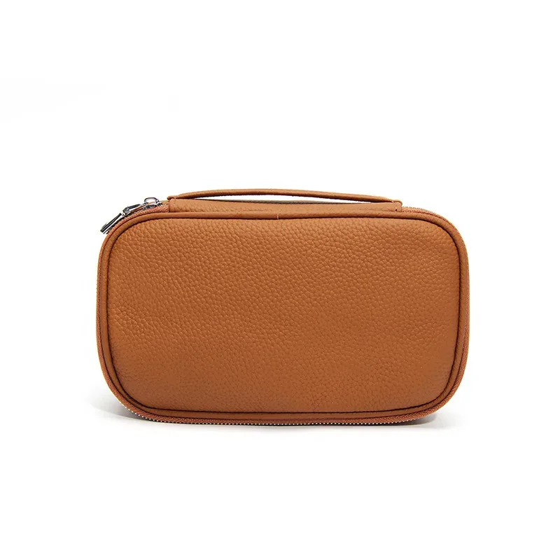 trousse de toilette de voyage en cuir de vachette grande capacité personnalisable avec nom, sac cosmétique zippé de luxe simple pour femme, trousse de maquillage tendance personnalisée pour dames