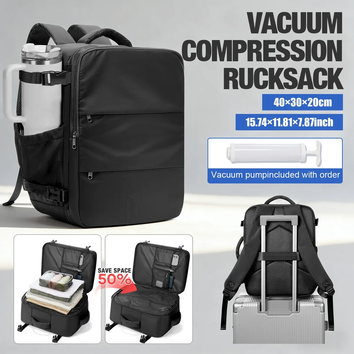 sac à dos de voyage pour femmes, sac à dos sous vide avec pompe manuelle, bagage à main ryanair 40x30x20, sacs pour hommes, grand sac de travail pour ordinateur portable