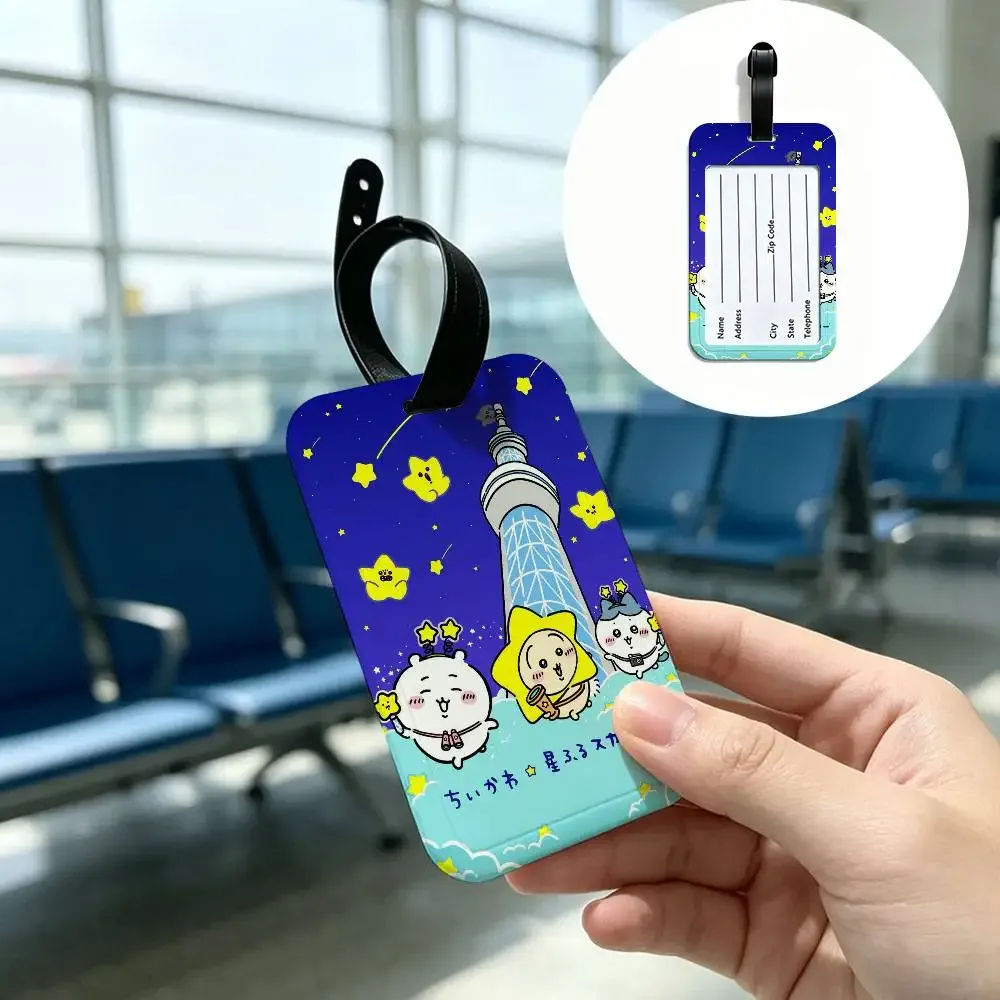 étiquette de bagage anti-perte en pvc durable avec carte d'information, motif dessin animé mignon c-chiikawas, légère, pour identification des bagages