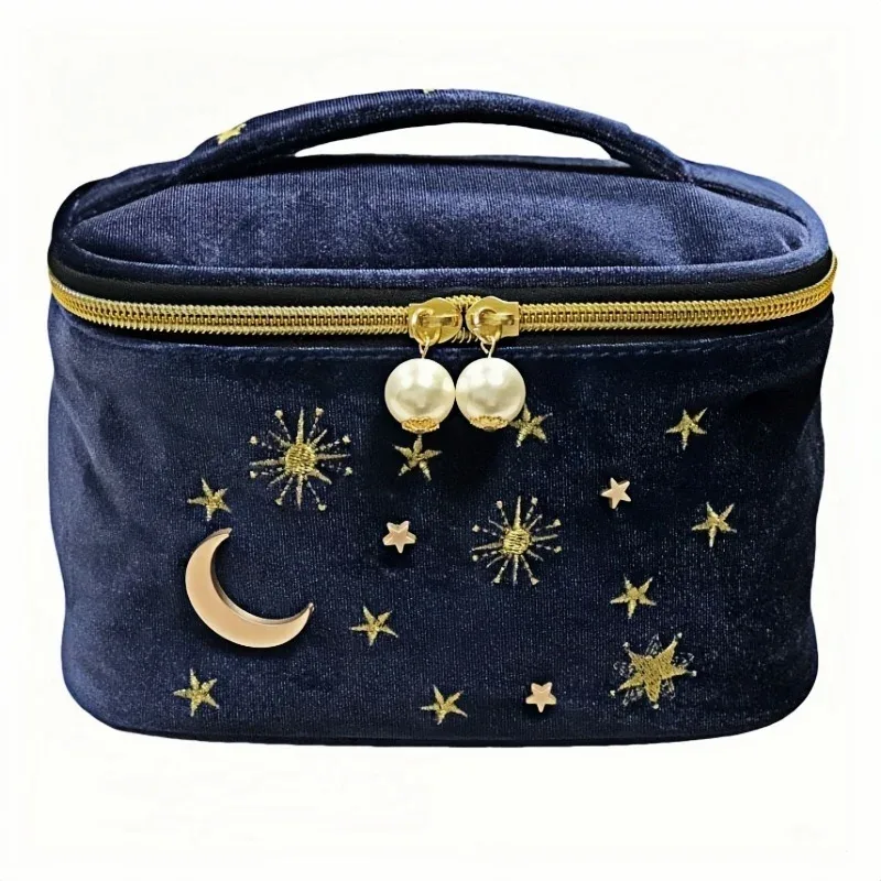 Trousse de maquillage grande capacité broderie exquise étoile lune matériel décoration compartiment intérieur multi-poches maison voyage essentiel