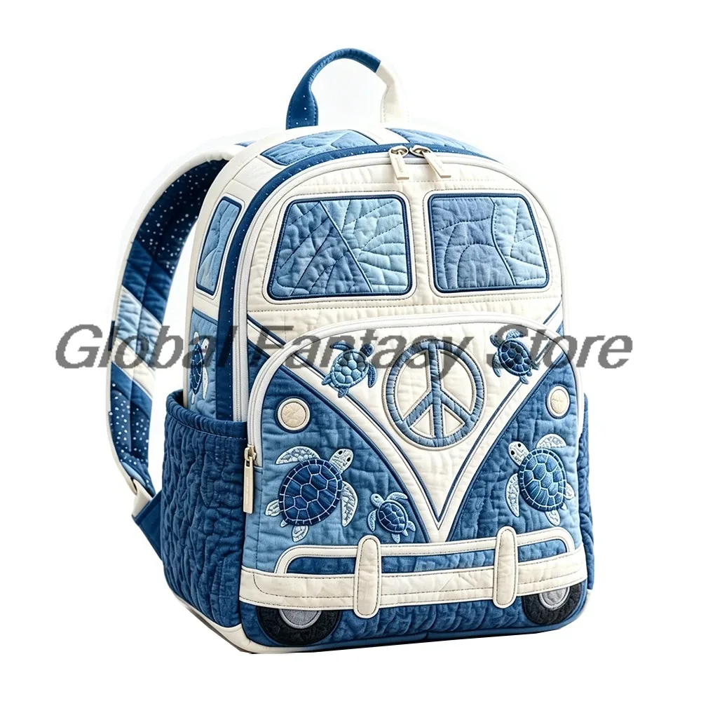 sac à dos matelassé hippie van avec imprimé vintage signe de paix, sac de voyage pour femmes et hommes, sac à dos d'extérieur