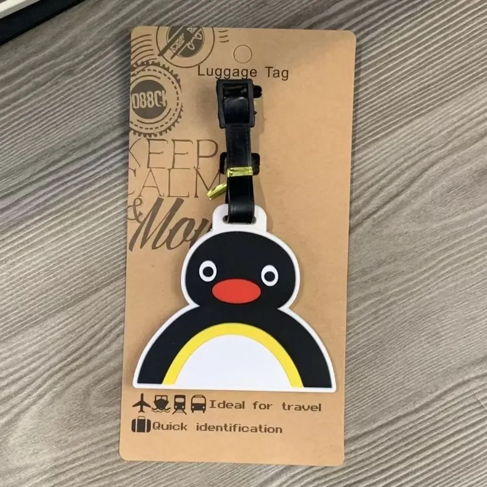 kawaii – étiquette de bagage de voyage en silicone, pingouin hippopotame, sac portable, étiquettes de valise réutilisables, animal de dessin animé, porte-adresse d'identification