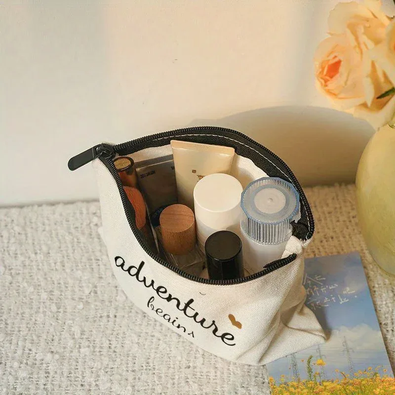 trousse de toilette de voyage en toile à la mode avec fermeture éclair, sac de rangement pour cosmétiques léger et portable