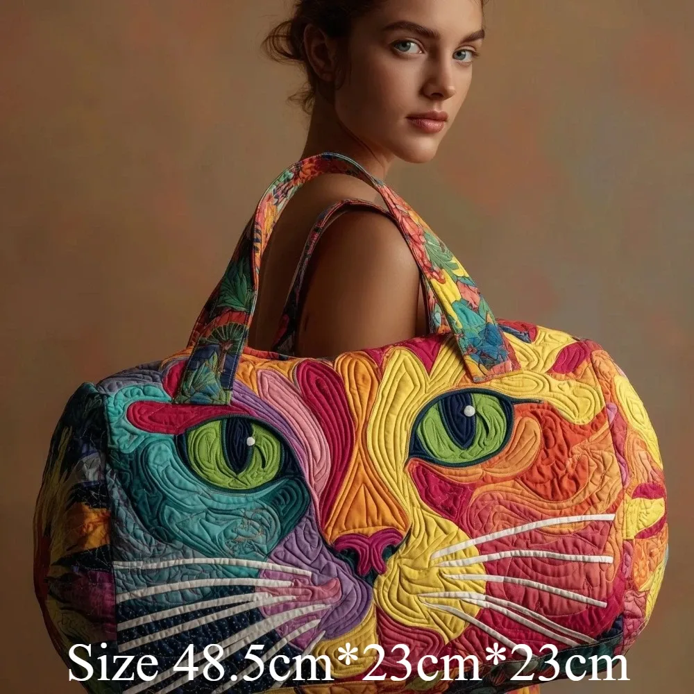 sac fourre-tout matelassé 3d mignon avec motif chat, citrouille d'halloween, feuilles d'automne et fleurs, sac à main de voyage unique, cadeau pour les amoureux des chats, sac à bandoulière