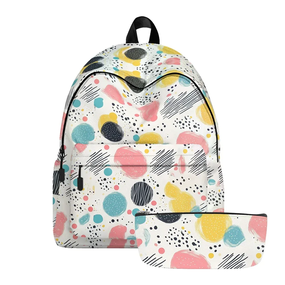 sac à dos imprimé artistique géométrique vibrant, sacs à crayons, bretelles réglables, léger et durable, sac à dos de voyage scolaire, ensembles pour adolescents